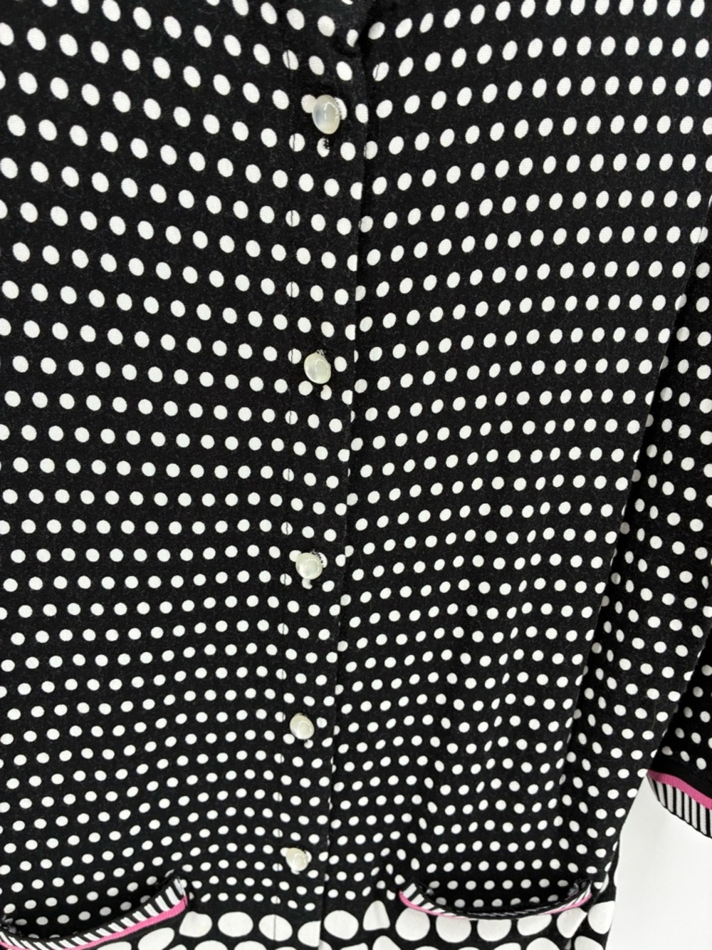 Joseph Ribkoff Black & White Polka Dot Tank Top 3/4 Sleeve Blazer with Pink Trim - Picture 3 of 14